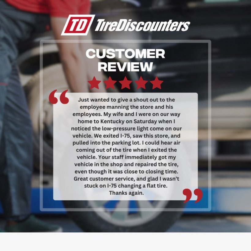 Tire Discounters customer review post